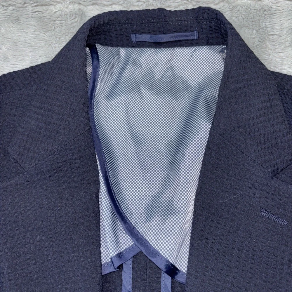 Victor Emmanuel Textured Stretch Seersucker Sport Coat L/42-Reg Navy NWT
